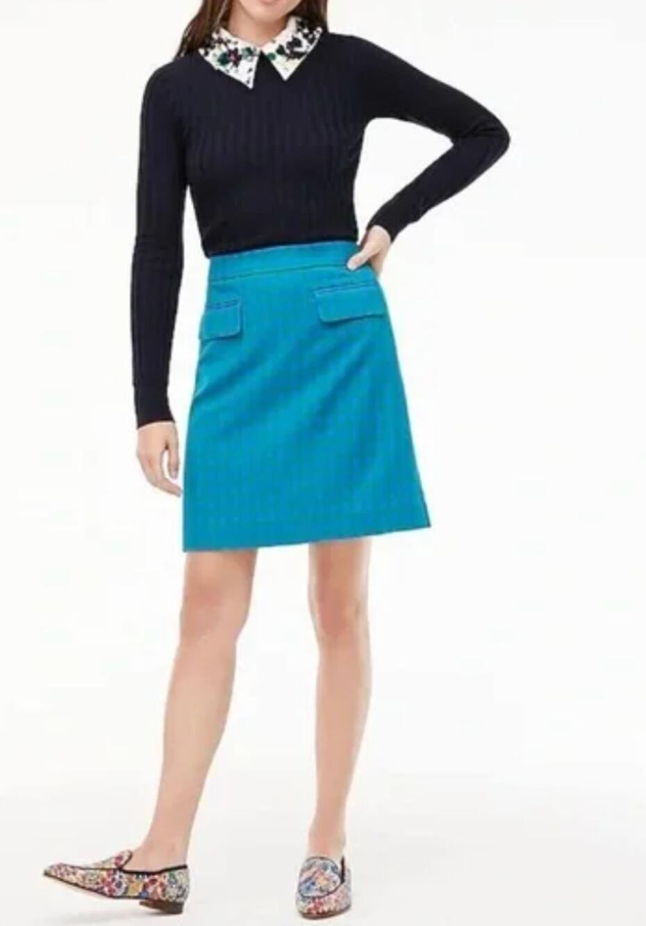 J.CREW Parke Colorful Gingham Plaid Deep Blues Preppy A-Line Mini Skirt NEW- 8